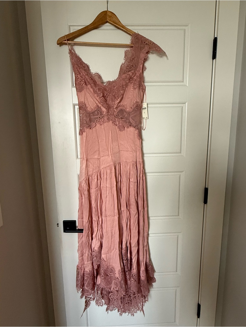 BHLDN Anthropologie Dusty Rose Lace Trim Maxi Dress